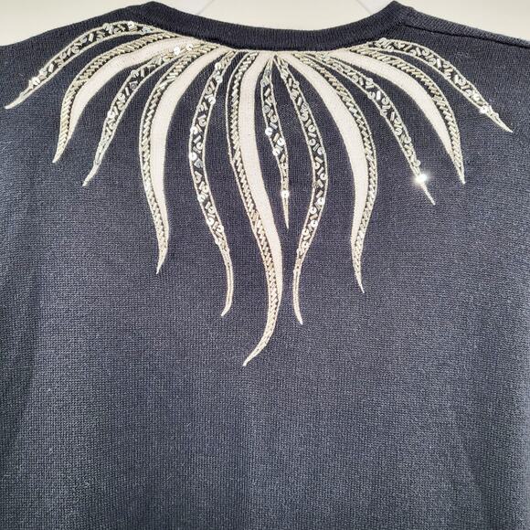 Vtg Bob Mackie Wearable Art Embellished Sequin Black Knit Cardigan Women’s Sz M - Picture 3 of 6